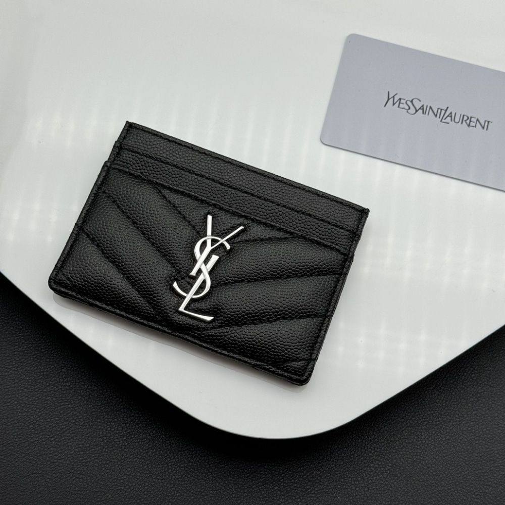 Saint Laurent Wallet Chevron And Logo Card Holders Black 3.9 Inches