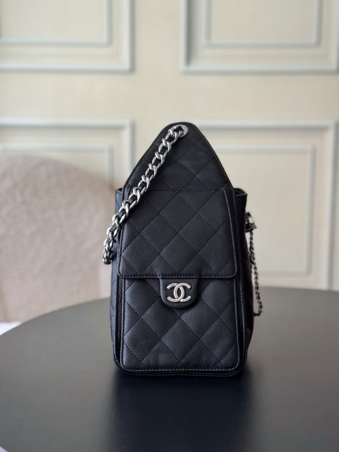 Chanel 25bag 25C Caviar leather black & silver small