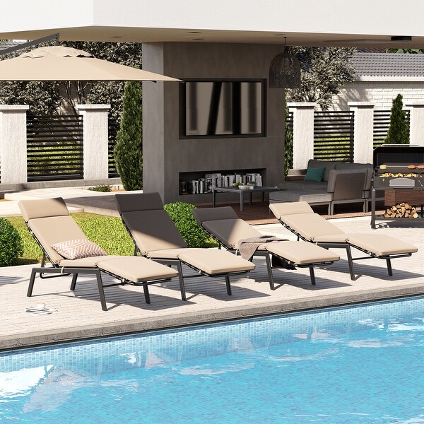 Outdoor Cushioned Chaise Lounge Chairs (Set of 4),Adjustable Reclining Sun Lounger
