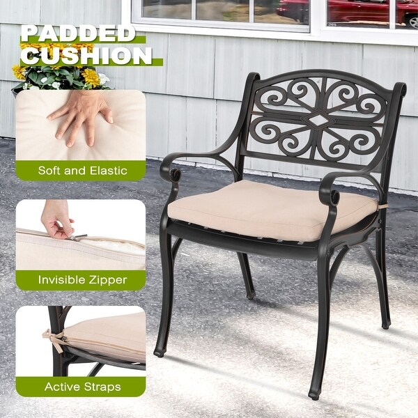 Nuu Garden Patio 3Piece Cast Aluminum Bistro Set with Umbrella Hole and Cushions