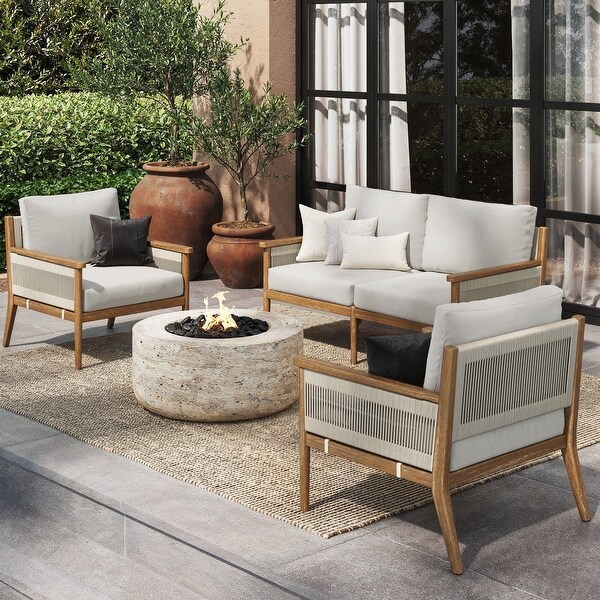 Kayden Bohemian 3Piece Patio Conversation Set,Outdoor Loveseat and Chair Set with Solid Acacia Wood Frame