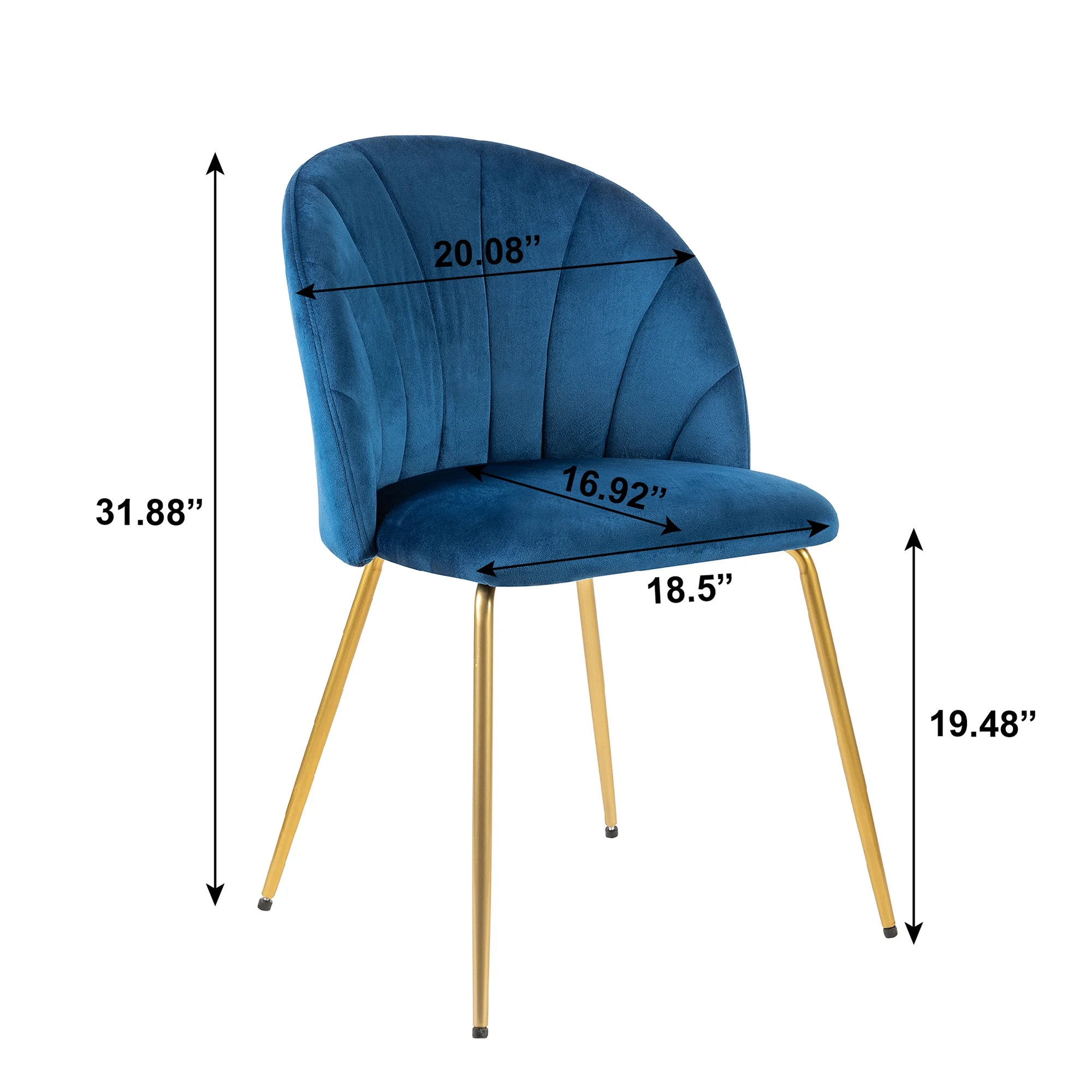 Leejay Velvet Blue Dining Room Chair with Gold Legs,Set of 4