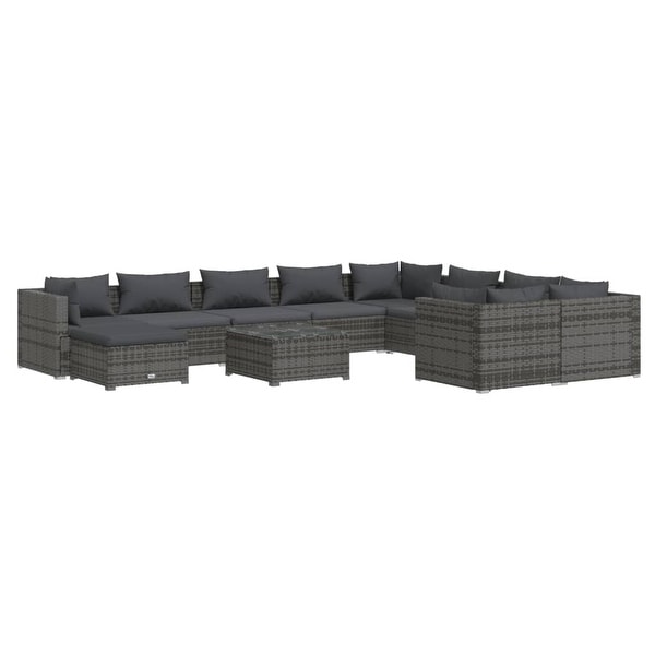 vidaXL 11 Piece Garden Lounge Set with Cushions Poly Rattan Gray