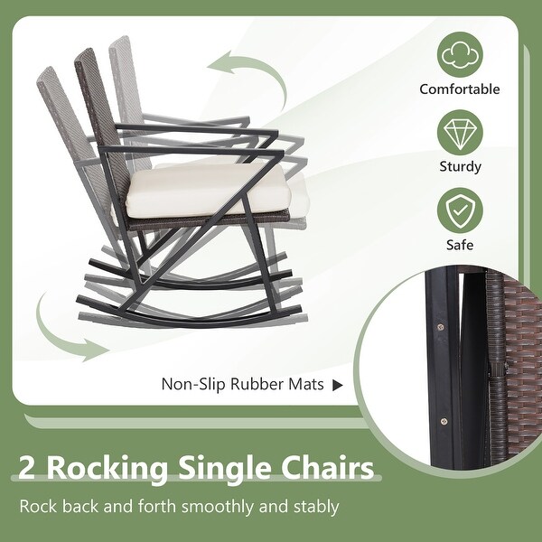 4PCS Patio Rattan Wicker Rocking Chairs Loveseat Table Rocker