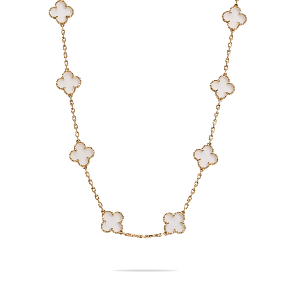 Van Cleef & Arpels Vintage Alhambra 20 Motifs Necklace 18K Yellow Gold Rock Crystal VCARP39C00