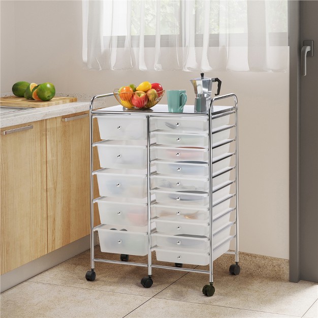 Yaheetech Drawers Rolling Storage Cart Mobile Storage Bin Trolley