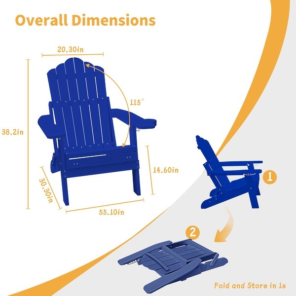 Clihome HIPS Folding Patio Adirondack Chair with Pullout Ottoman