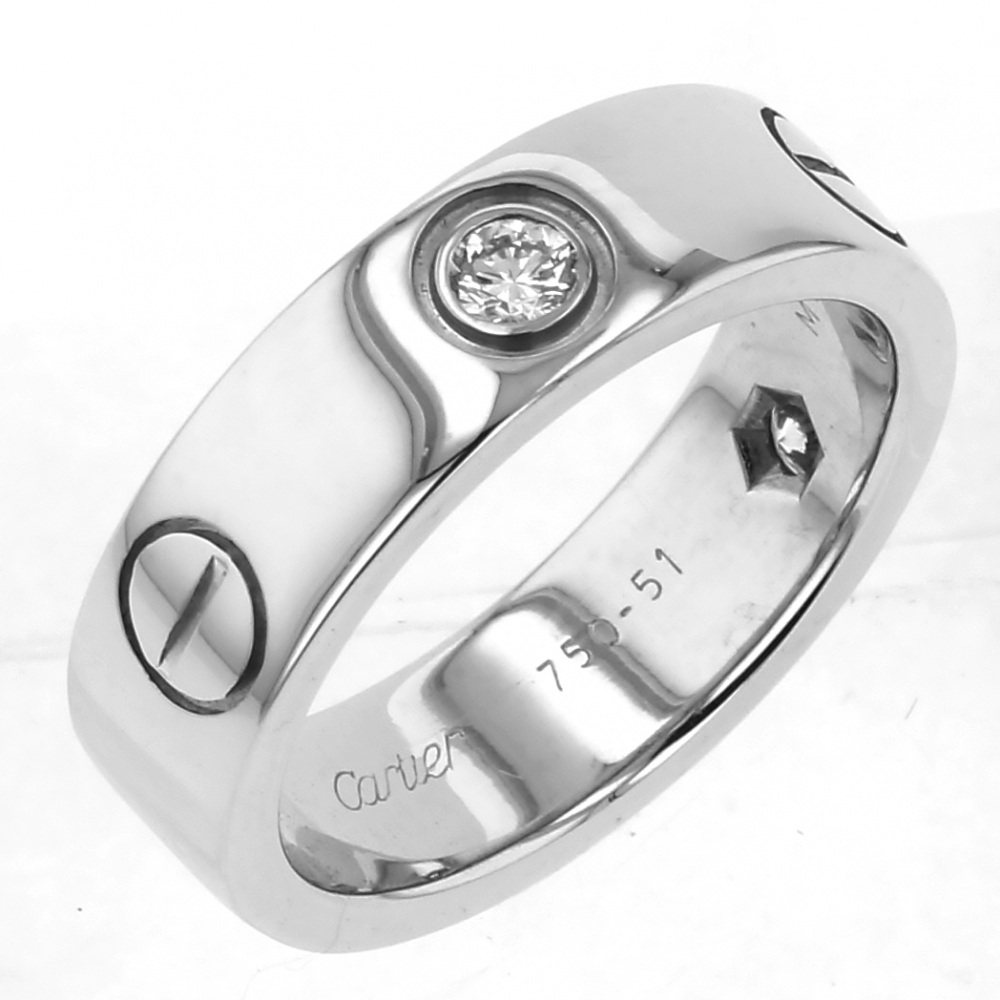 Cartier White Gold Love Ring Half Diamond #51 K18WG Ring