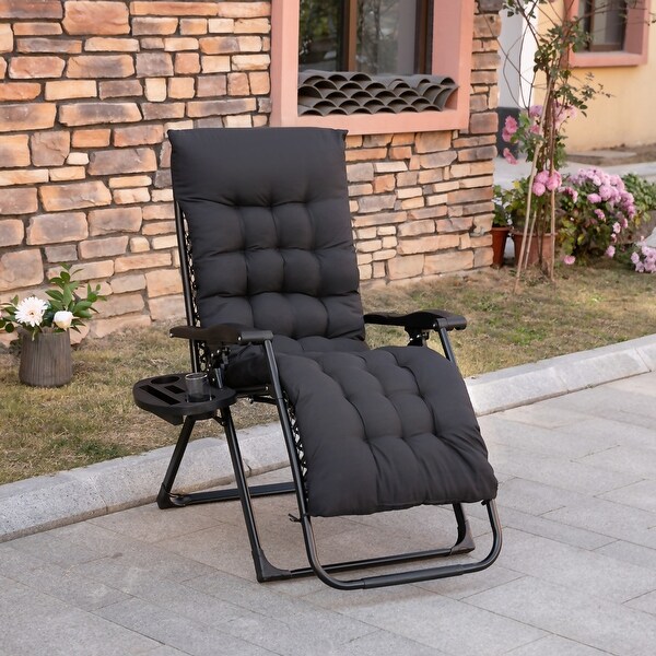 Outsunny Padded Zero Gravity Chairs,Folding Recliner Chair,Patio Lounger with Cup Holder,Adjustable Backrest
