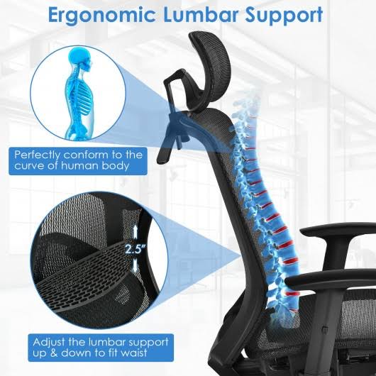 Height Adjustable Ergonomic High Back Mesh Office Chair with Hange-Black | Costway
