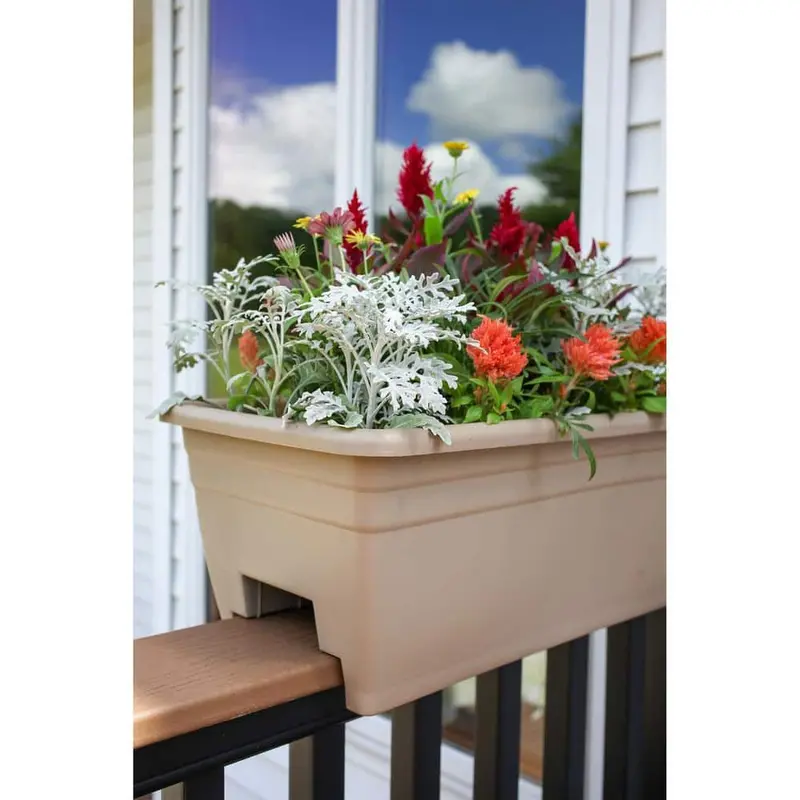 The HC Companies Heavy-duty 24 in. W Plastic Akro Deck Rail Box Planter, White with Plugs SPX24DB0A10C005LRBWT-WHITE