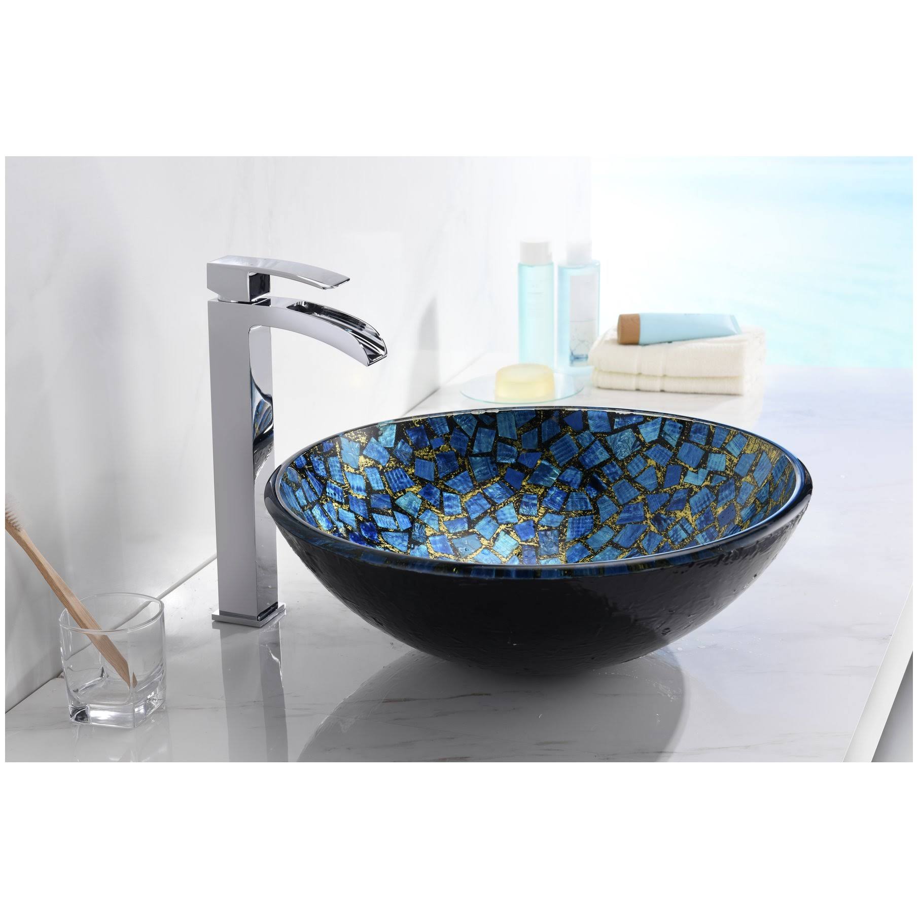 ANZZI LS-AZ198 Mosaic Series Vessel Sink in Blue/Gold Mosaic