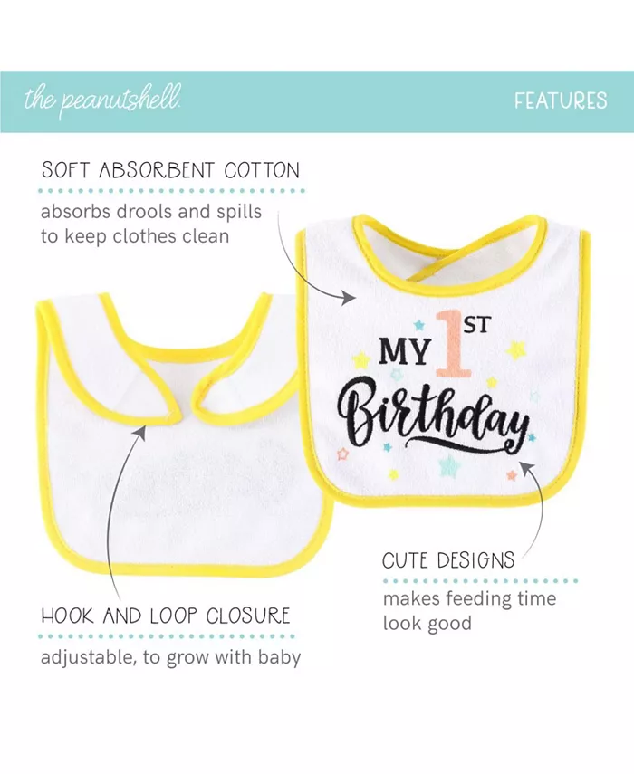 The Peanutshell Unisex Baby Terry Bibs, 18 Pack for Feeding, Teething, or Drooling, Neutrals and Holiday Theme