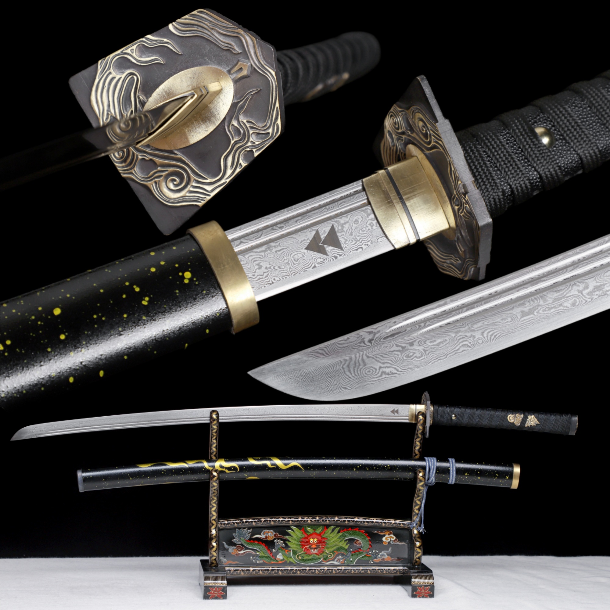 Ghost of Tsushima Inspired Katana Damascus Midnight Fireworks Full Tang