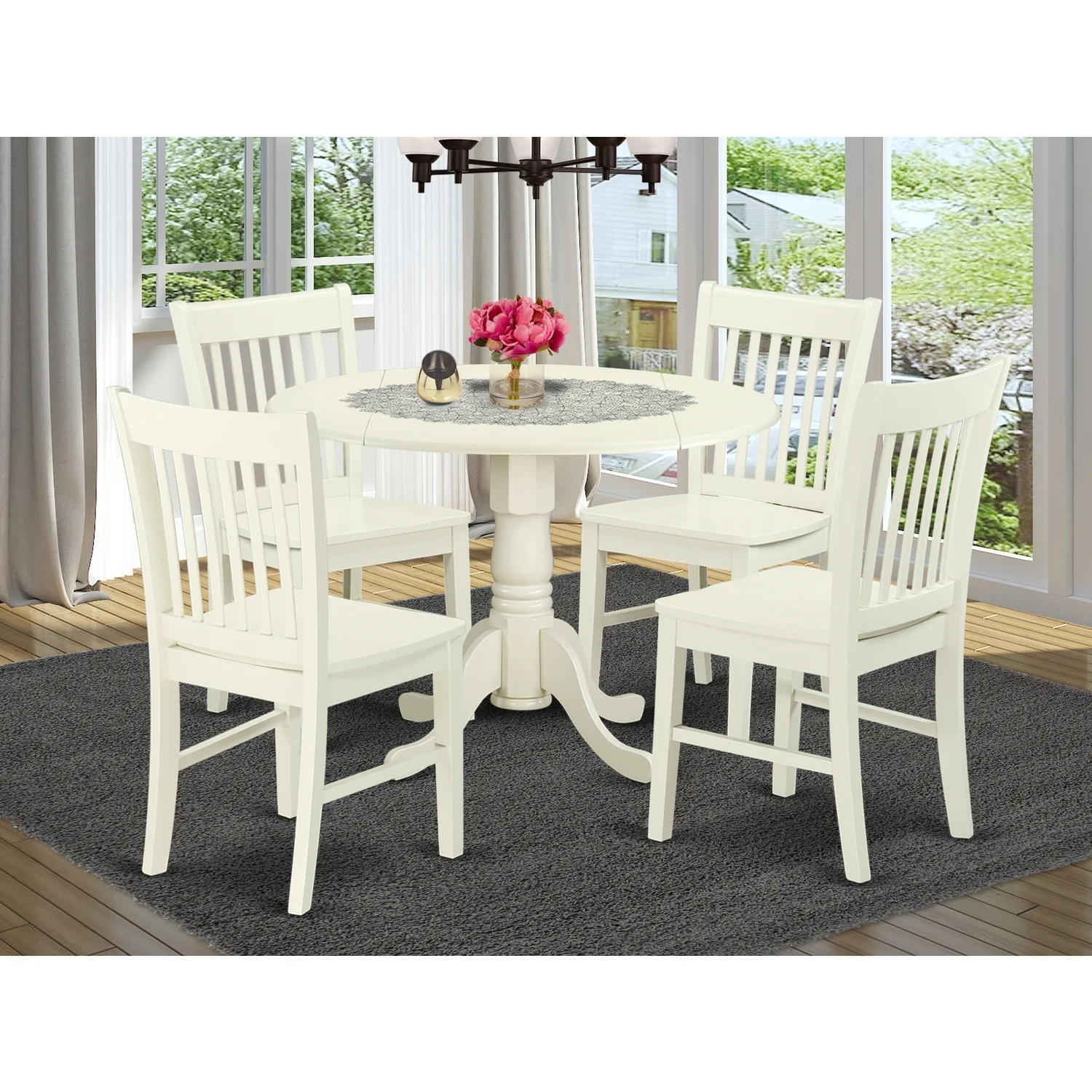 HomeStock Victorian Vintage 5 Pc Dublin Kitchen Table Set-Dining Table And 4 Wood Seat Kitchen Chairs
