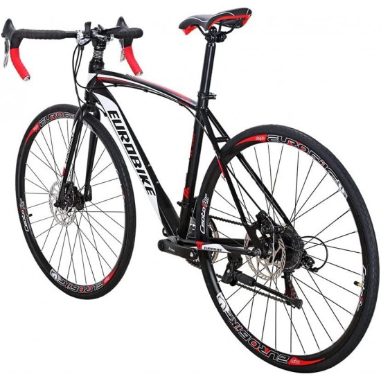 XC550 700C Road Bike Steel Frame Mechanical Dual Disc Brake 21 Speed Gear System Adult Road Bicycle BlackRed