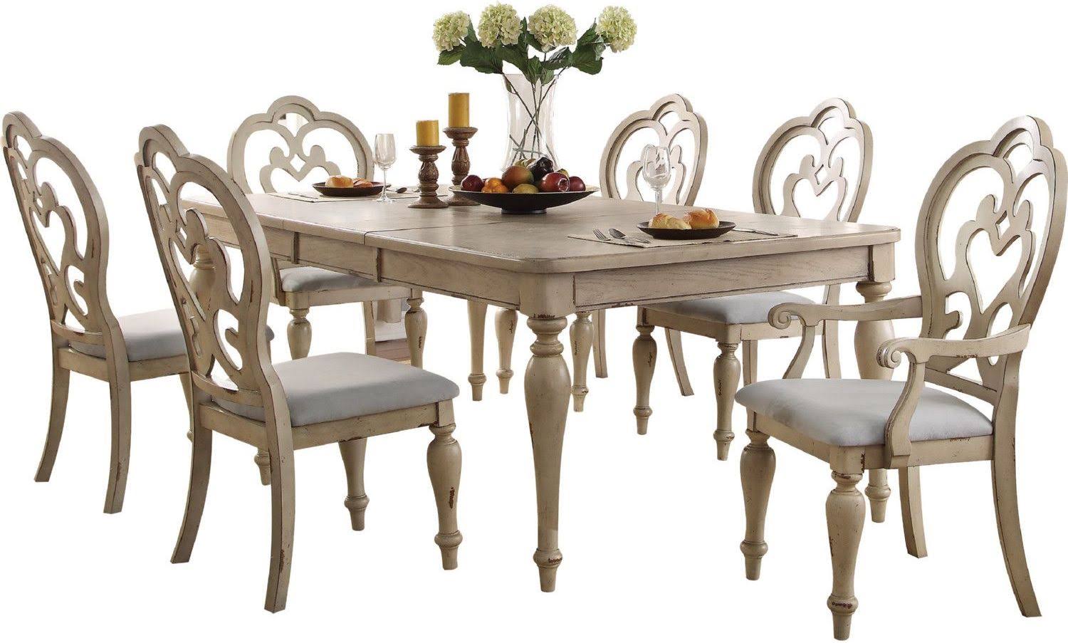 Acme Abelin Side Chair, Fabric u0026 Antique White (Set of 2)