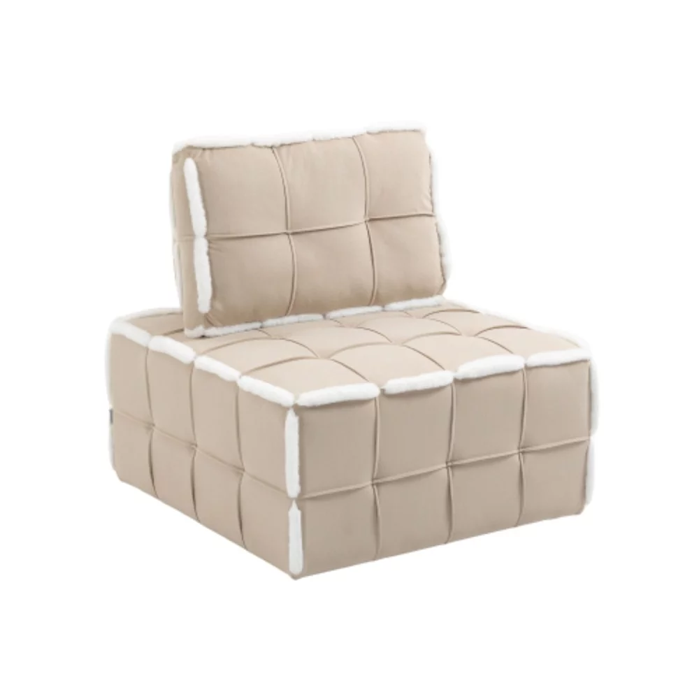Upholstered Deep Seat Armless Accent Single Lazy Sofa Lounge Arm Chair,Comfy Oversized Leisure Barrel Chairs for Living Room/Office/Meetingroom/Aparment/Bedroom Furniture Set Beige