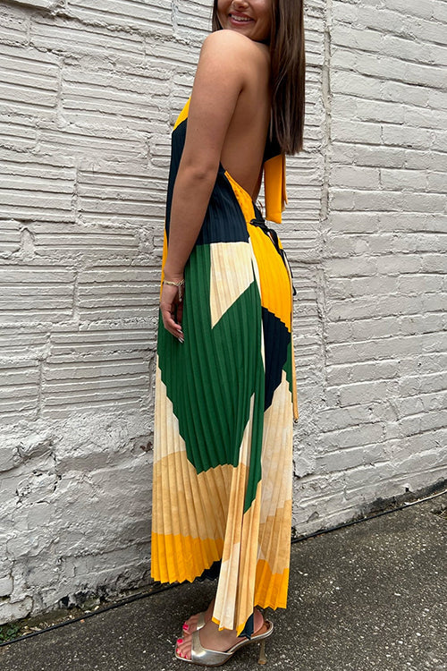 Halter Backless Pleated Maxi DressClistos