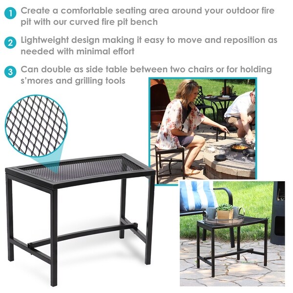 Sunnydaze Fire Pit Bench Black Mesh Steel 23 x 16 Inch