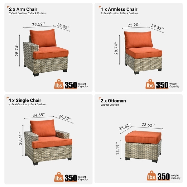 OVIOS 9 Pieces T shaped Seat Wide Armrest Set With Ottoman