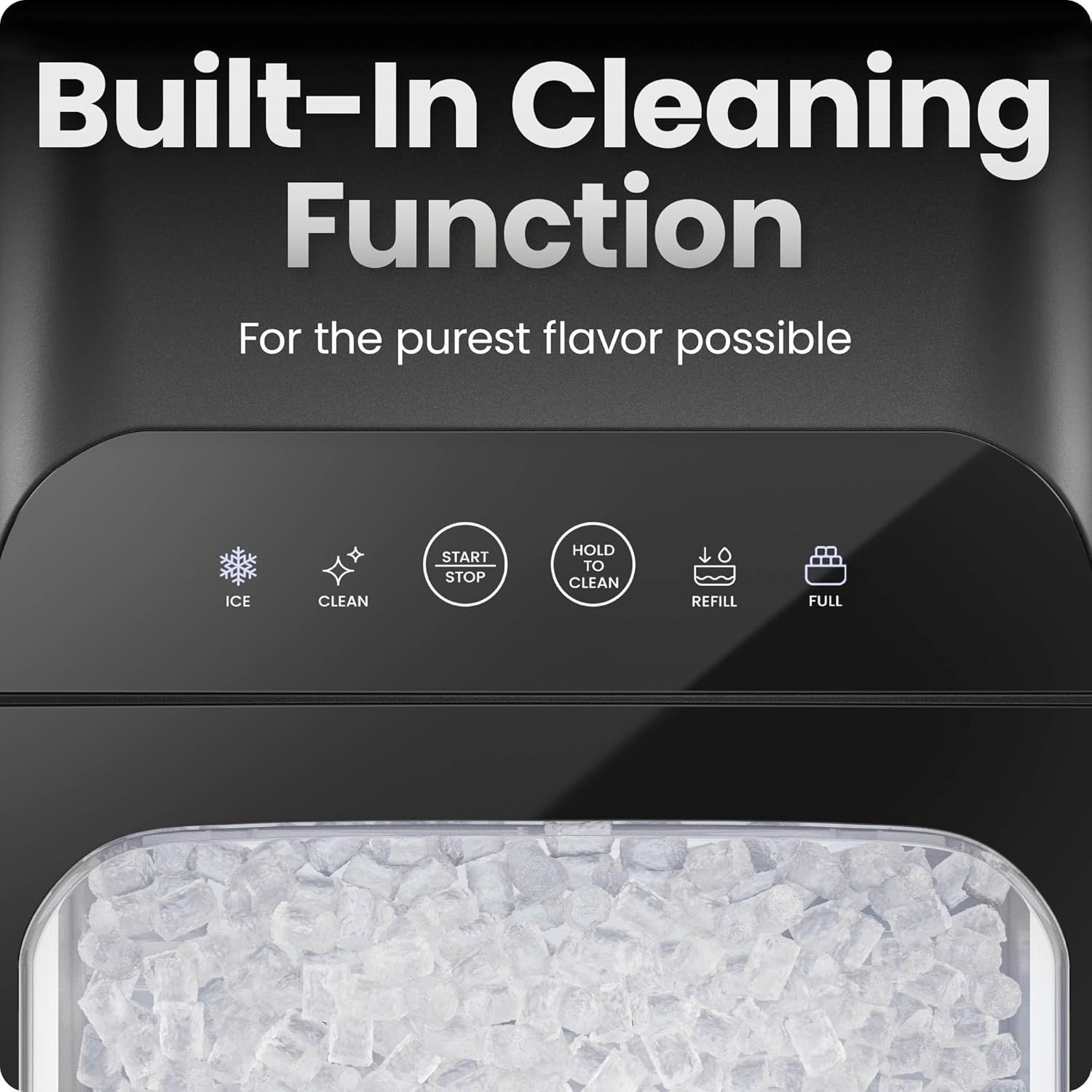 Compact Pebble Ice Machine, Countertop Nugget Ice Maker Produces Chewable Pellet Ice in 8 Minutes, Makes 26lbs/Day, One-Touch Cleaning Function with Ice Scoop/Basket Included – Black