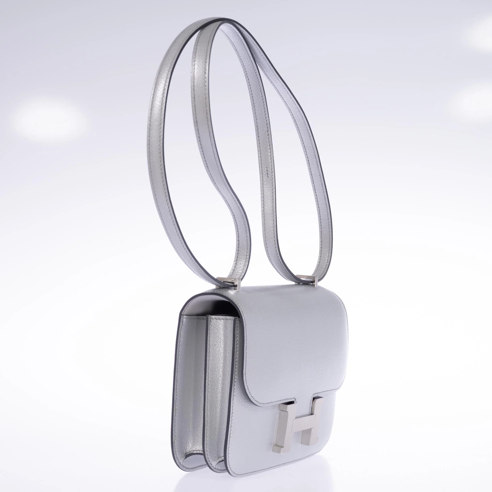 Hermès Mini Constance 18 Silver Metallic Chevre Palladium Hardware