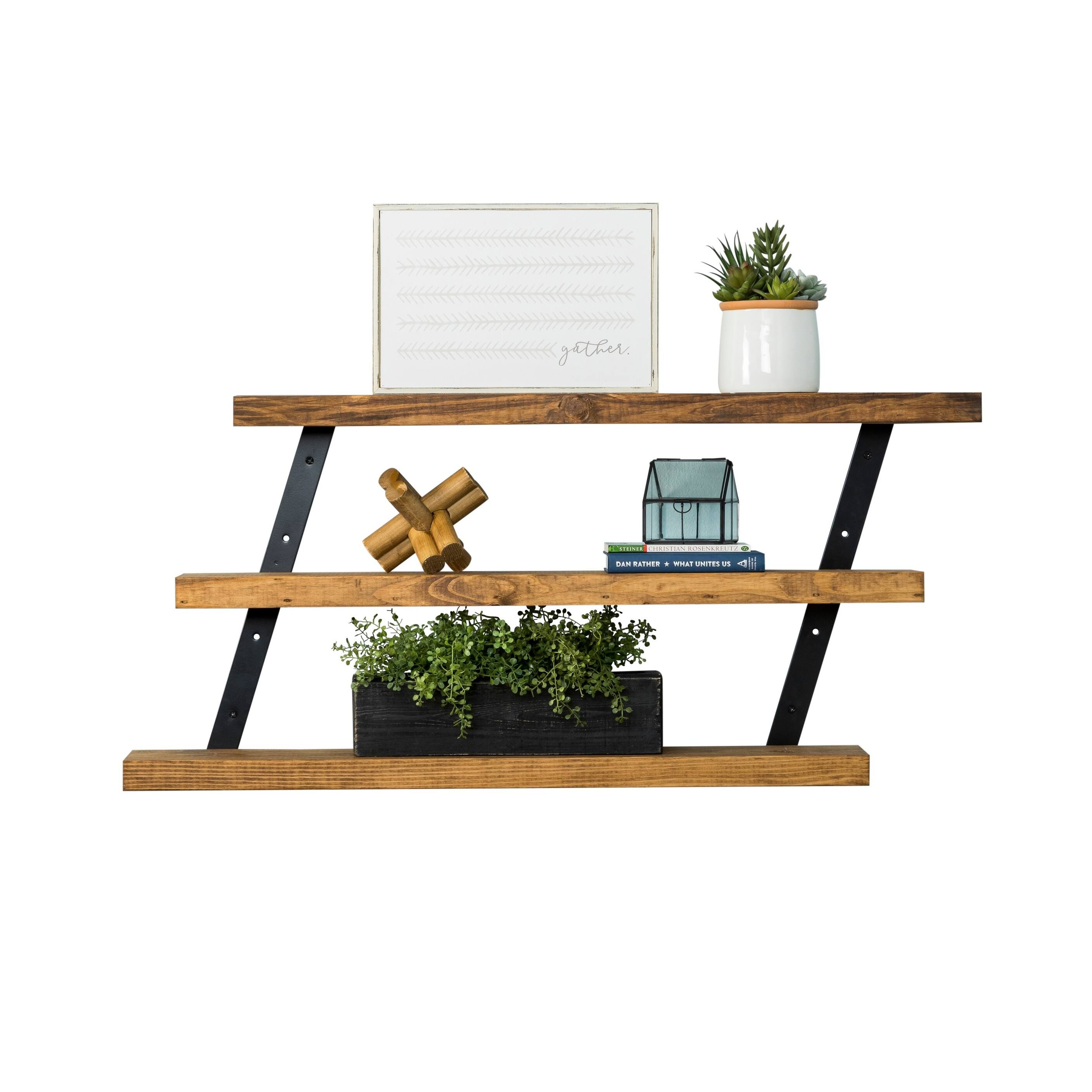 Del Hutson Designs Dark Walnut 36Inch Industrial 3-Tier Floating Shelf, Brown