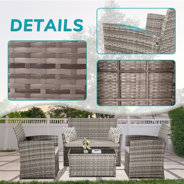 4 PCS Wicker Patio Conversation Set Rattan Seating Sofa Chair