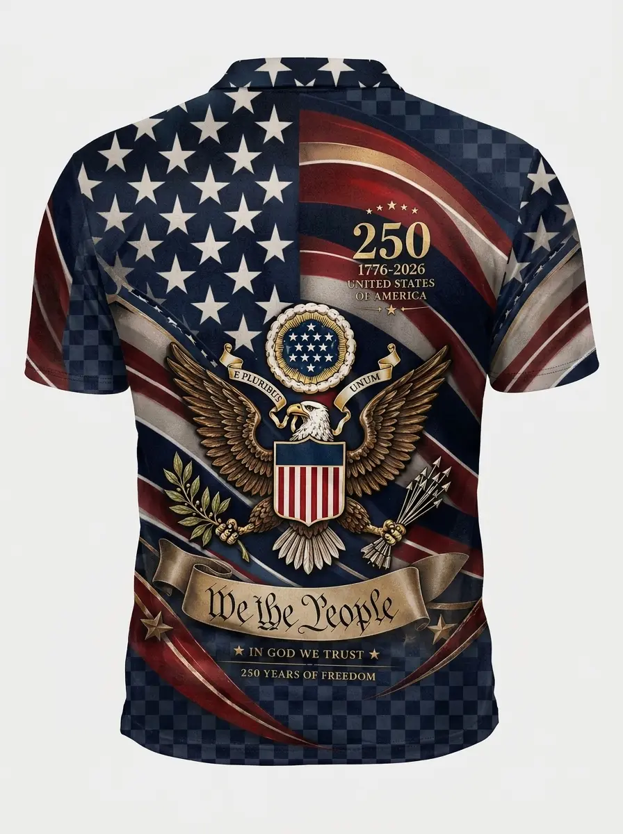 Moisture Wicking Golf Polo 3D American Eagle 250 We The People Patriotic Button Short Sleeve Golf Polo Shirt