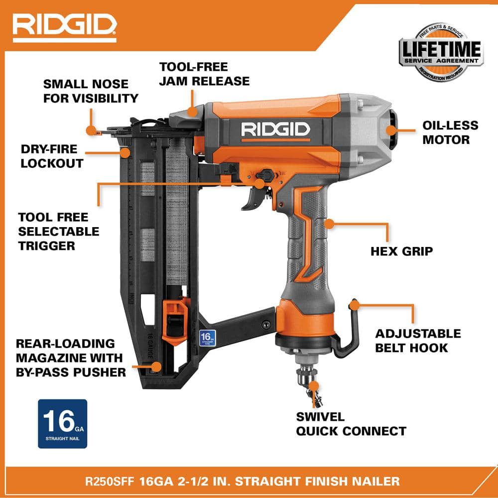 6 Gal. Portable Electric Pancake Air Compressor w/ 18GA Brad Nailer, 16GA Straight Finish Nailer, & 18GA Finish Stapler R69603FK