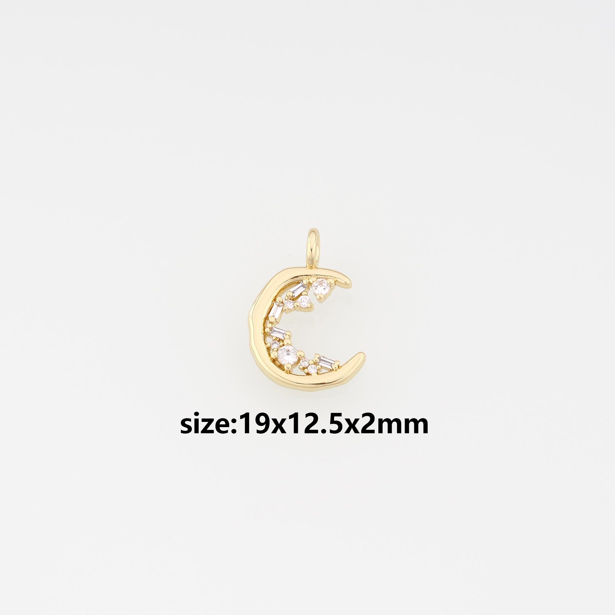 18K Gold Filled Moon Pendant,CZ Micro Pave Celestial Charm Earrings Necklace for DIY Jewelry Making Supply