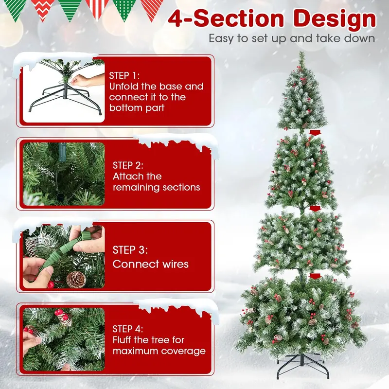 Pre-Lit Christmas Tree with 8 Light Modes – Adjustable Brightness & Timer