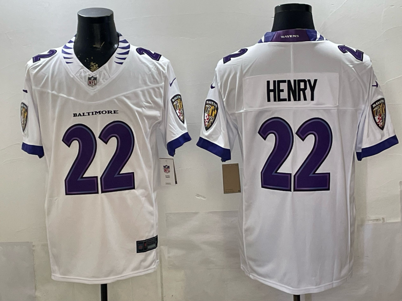 Men's Baltimore Ravens Derrick Henry #22 White Vapor F.U.S.E. Stitched Limited Jersey