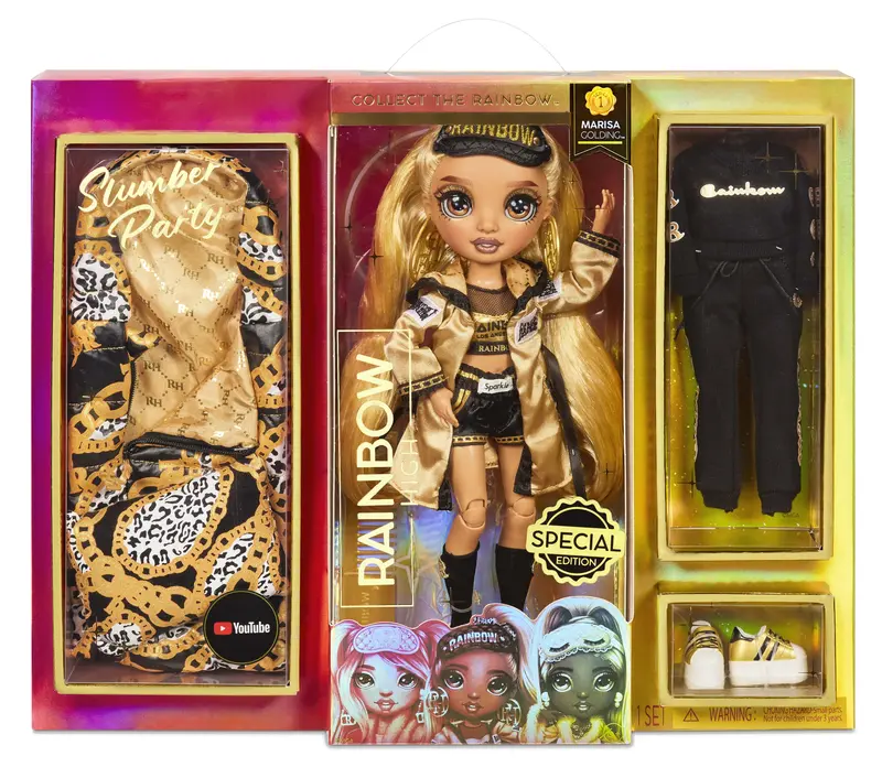 Rainbow High Slumber Party Marisa Golding Gold Fashion Doll Playset, 10 Pieces
