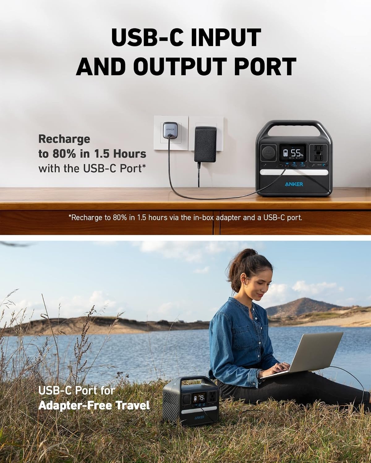 Portable Power Station Upgraded with LiFePO4 Battery, 256Wh 6-Port PowerHouse, 300W (Peak 600W) Solar Generator (Solar Panel Optional), 2 AC Outlets, 60W USB-C PD Output, Outdoor