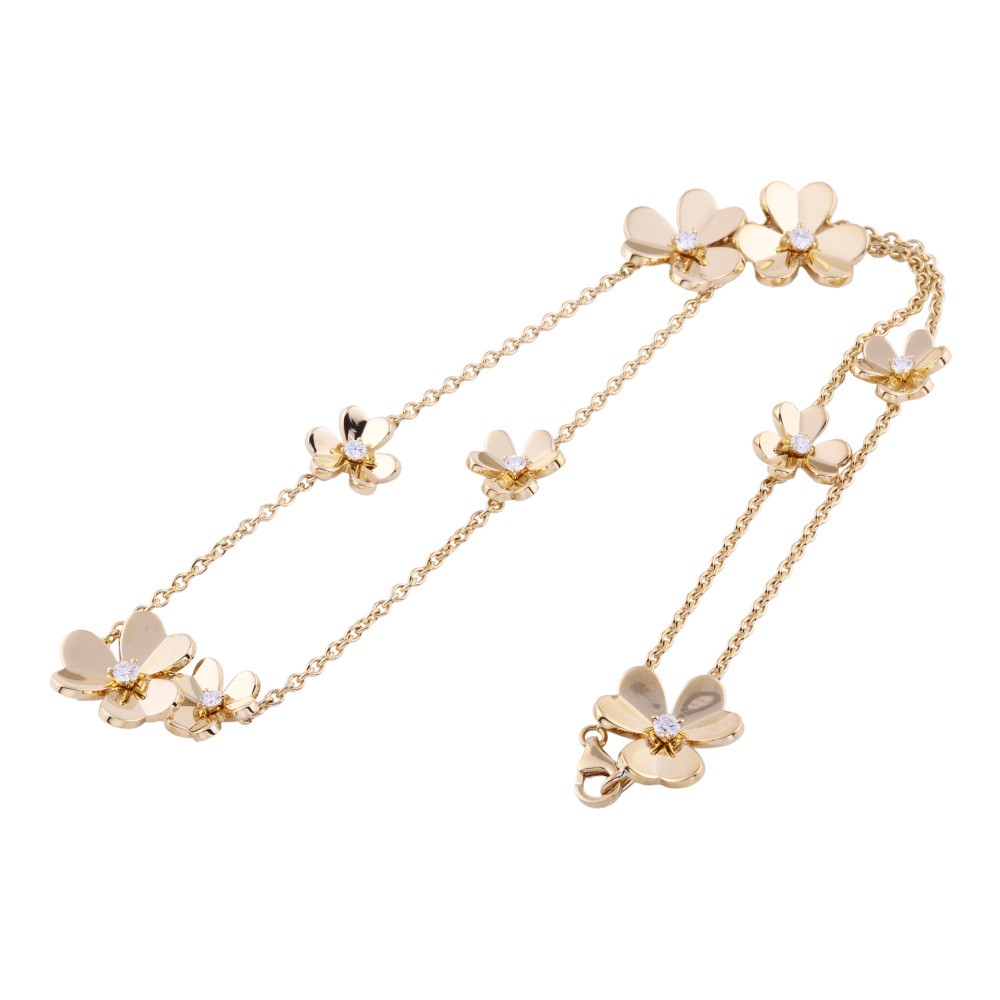 Van Cleef & Arpels Frivole Necklace 9 Flower 18K Yellow Gold Diamond VCARD31500