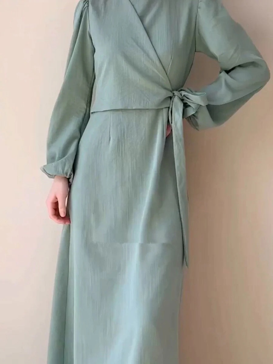 Puff Sleeve Wrap Maxi DressClistos