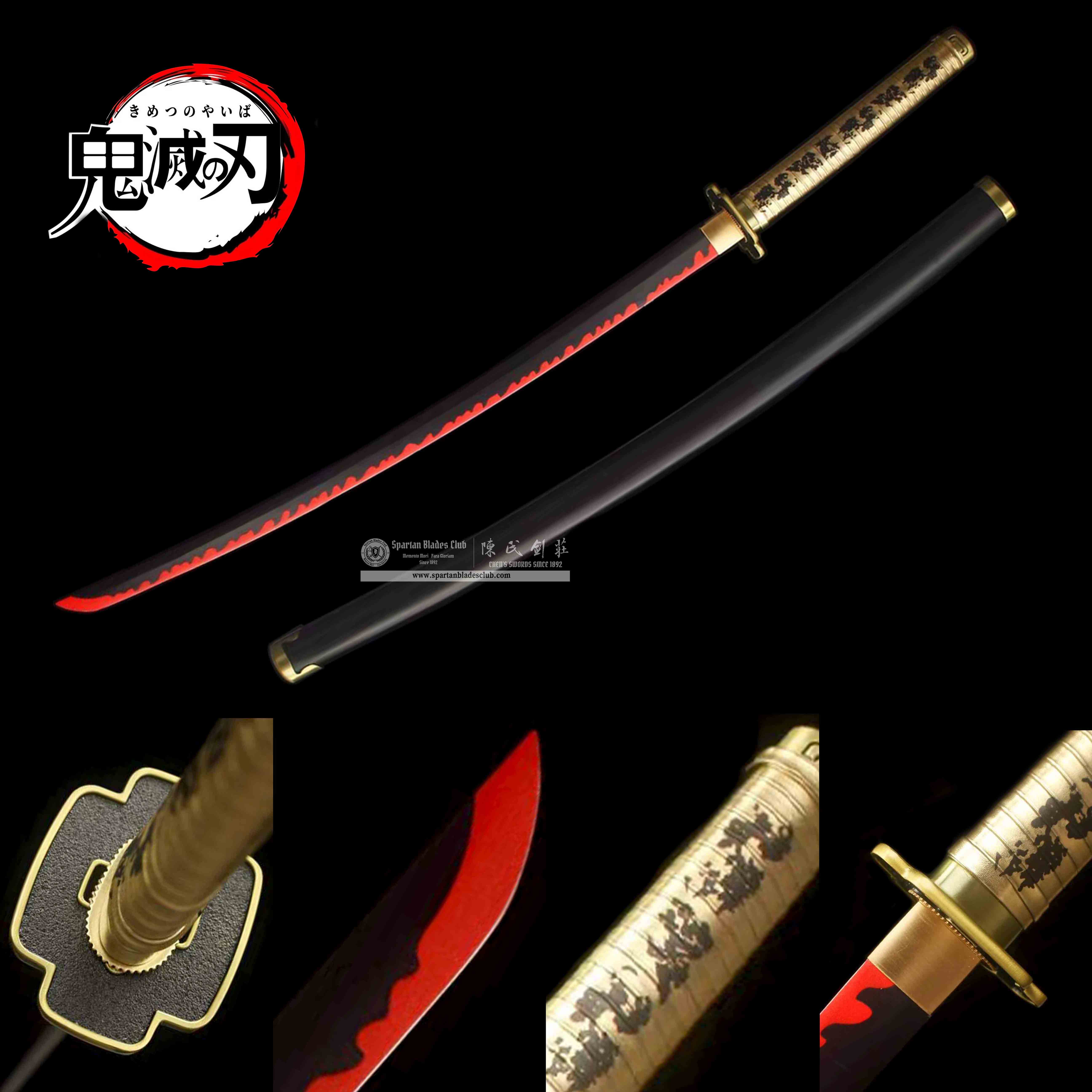 GM11 | Tsugikuni Yoriichi Sword | Leather Saya | Demon Slayer | Handmade Real Sword | Sharp | 1045 Carbon steel | Full tang and Battle ready | Full-tang | Spartan Blades Club | CHEN'S SWORDS 1892 - Spartan Blades Club - 陳氏劍莊1892