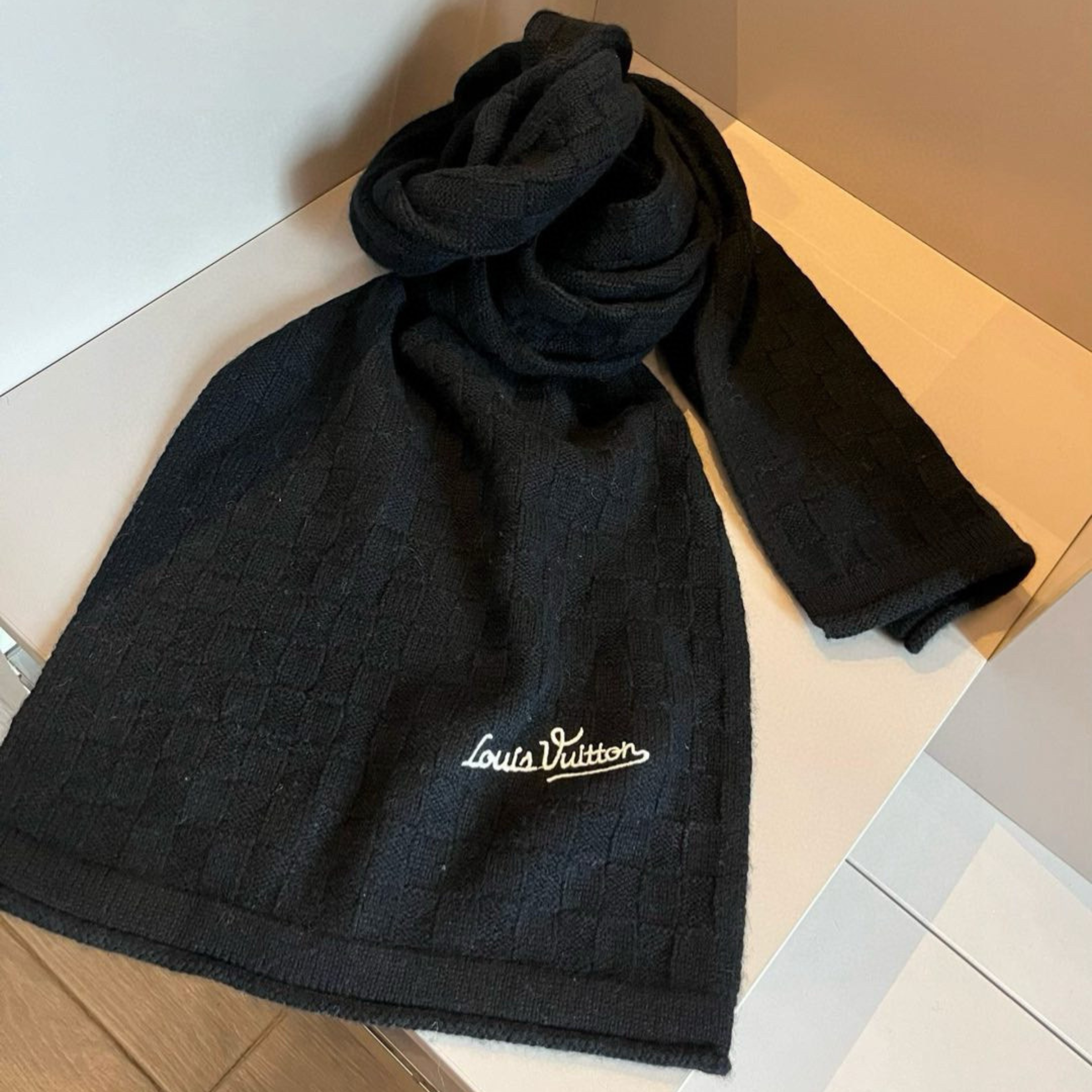 Louis Vuitton Damier Check Scarf Black For Women 180cm
