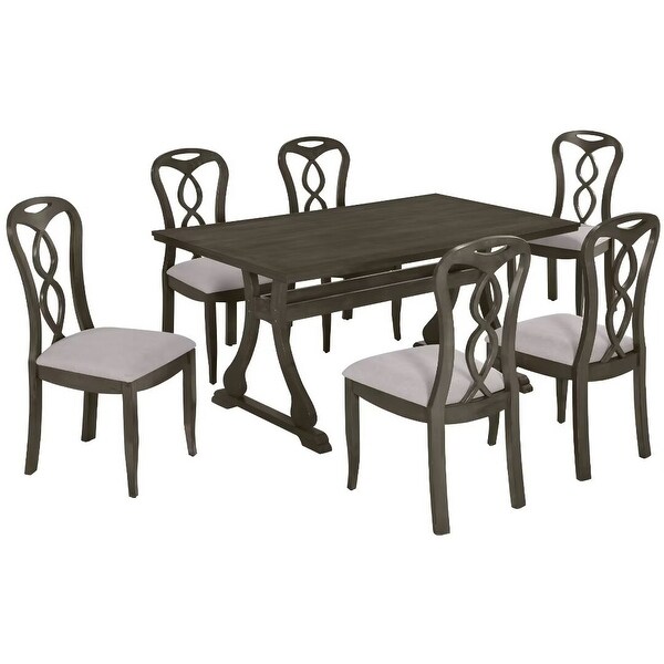 Trestle Dining Table Set with Upholstered Dining Chairs,Smooth Backs