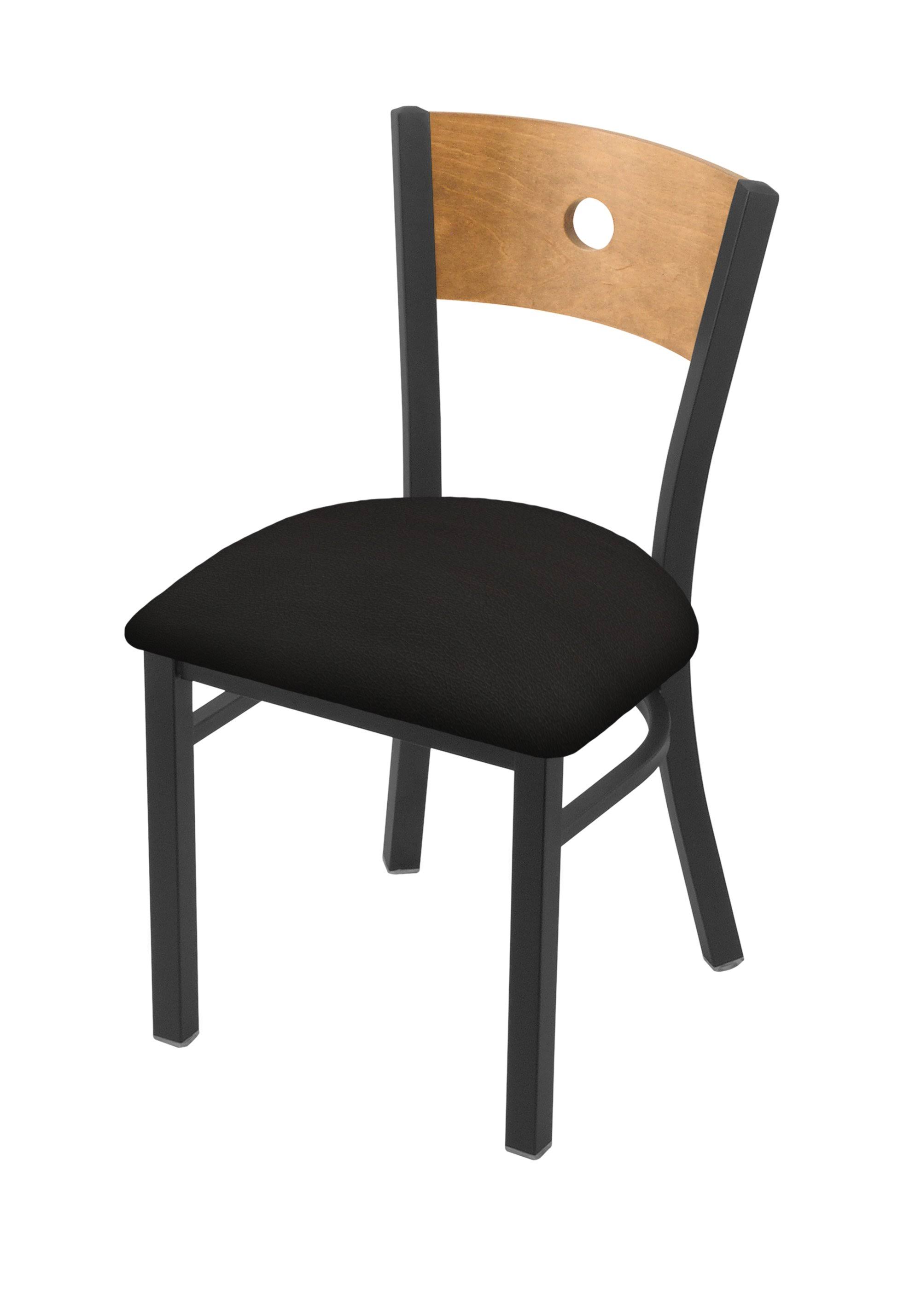 Holland Bar Stool 630 Voltaire 18x22 Chair with Pewter Finish, Black Vinyl SEAT, and Medium Maple Back