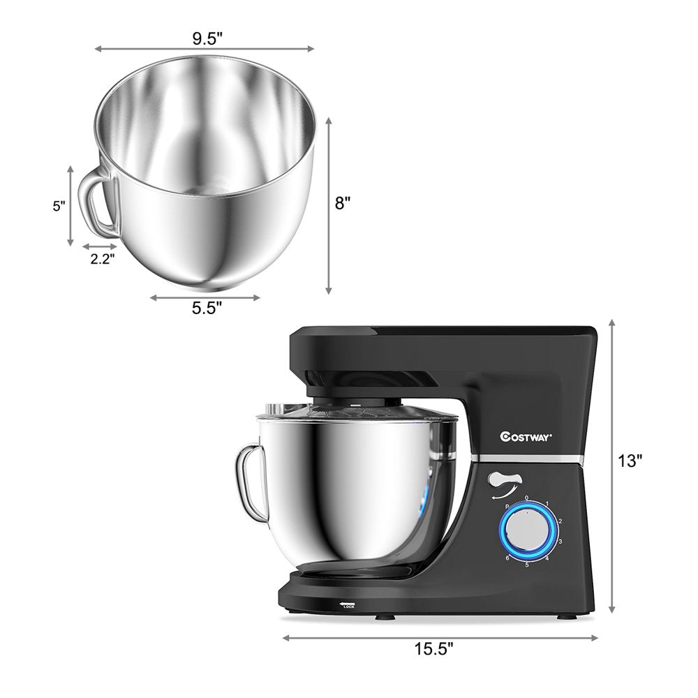 Costway Tilt-Head Stand Mixer 7.5 Qt 6 Speed 660W with Dough Hook