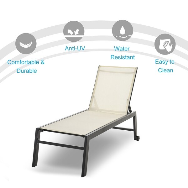 Outsunny Patio Garden Sun Chaise Lounge Chair with 5Position Backrest,2 Back Wheels,and Industrial Design