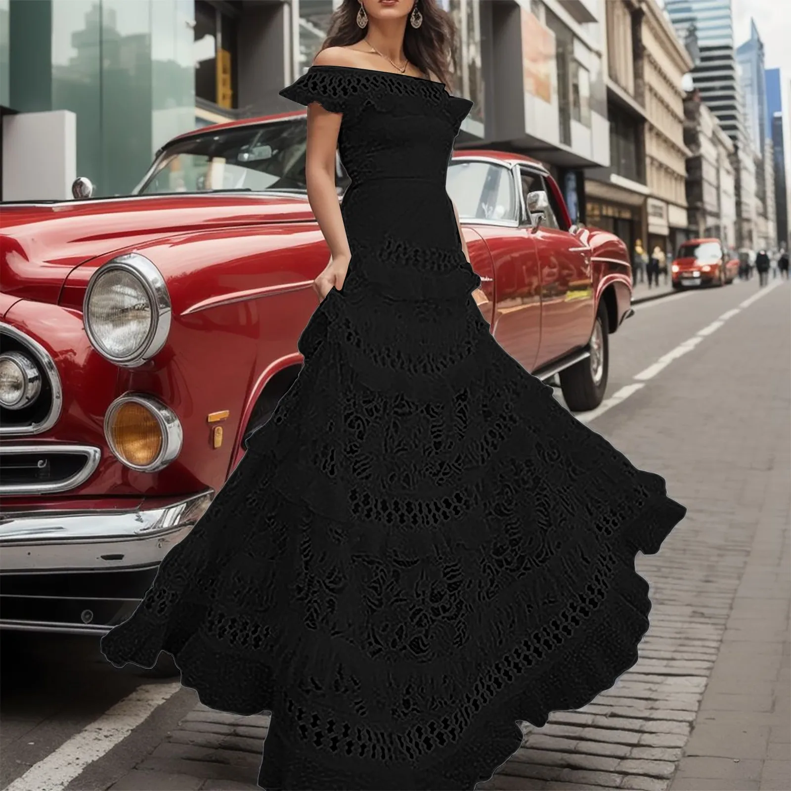 Elegant Off Shoulder Lace Maxi DressClistos