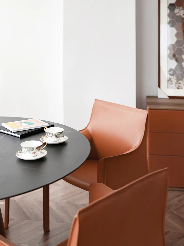 YA003 - European Imported Handmade Leather Family Multi-purpose Round Dining Table Network Rock Table Light Luxury Modern Simple