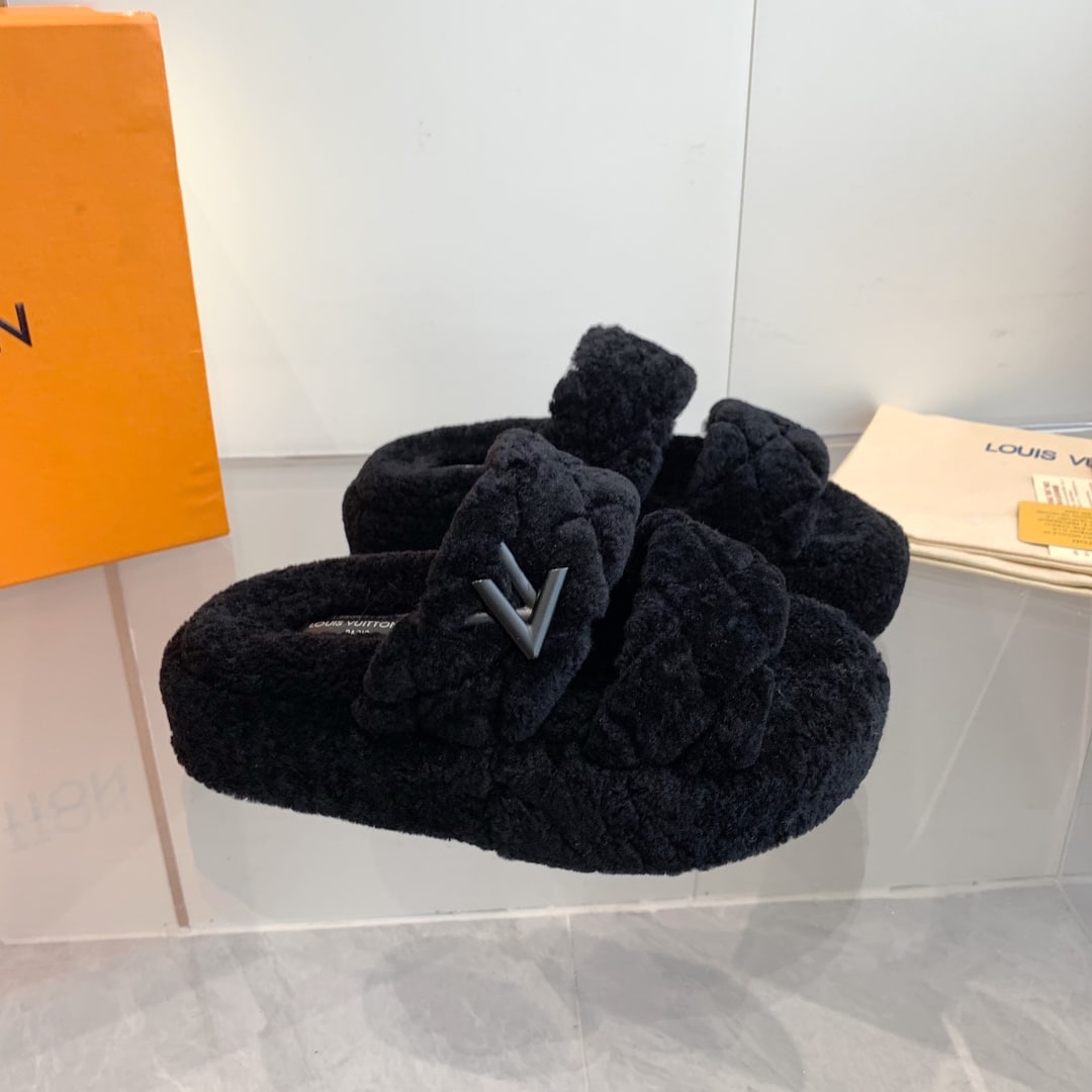 Louis Vuitton Lv Sunset Platform Comfort Mule Shearling Black 1Actv0
