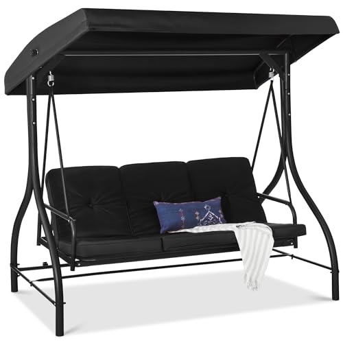 Best Choice Products 3-Seat Outdoor Large Converting Canopy Swing Glider, Patio Hammock Lounge Chair for Porch, Backyard w/Flatbed, Adjustable Shade, Removable Cushions - Midnight Green