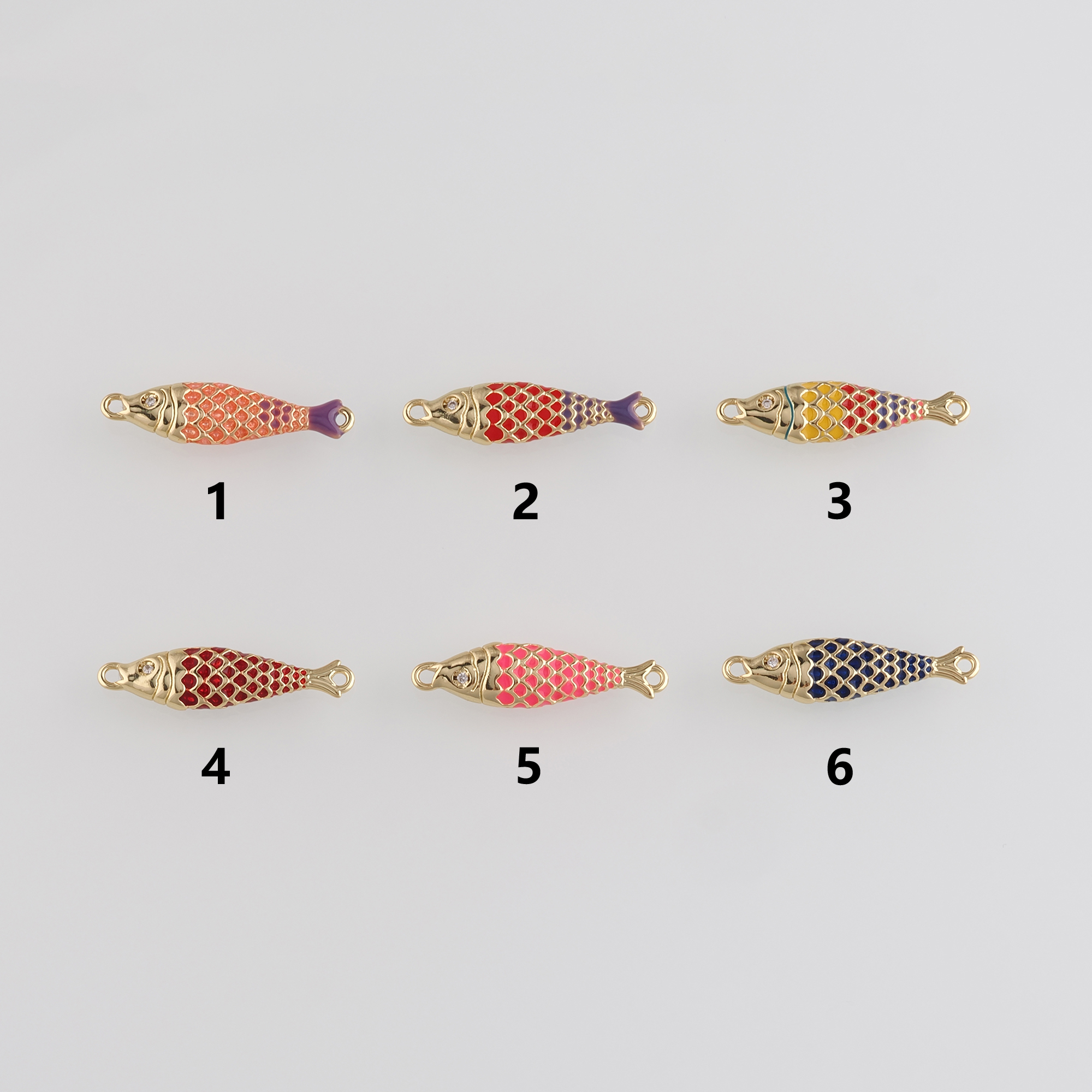 18K Gold Filled Fish Connector,Enamel Fish Charm Necklace Bracelet for DIY Jewelry Making Supply