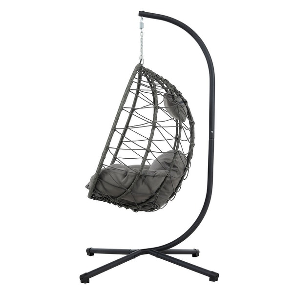 Patio Wicker Hanging Egg Chair Hanging Basket Chair Swing Chair with Stand
